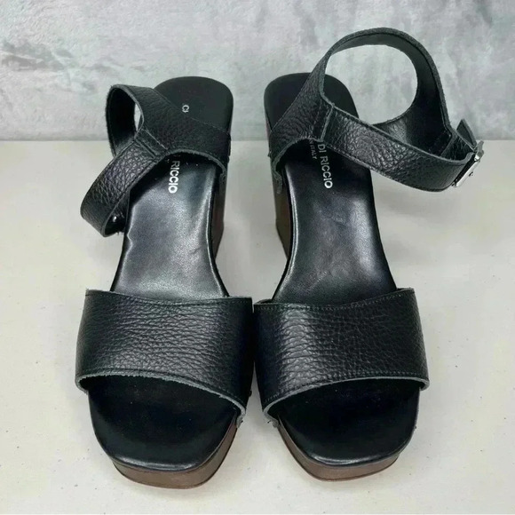 Christian Di Riccio Leather Platform Wood Clog Heel Wedge Sandals Sz 7.5 - Picture 4 of 11